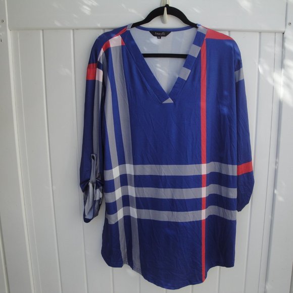 Amaryllis Royal Blue, Red- White Top Plaid Top XL - Picture 2 of 4